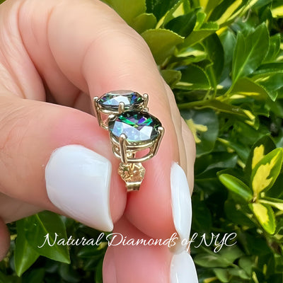 Rainbow Green Moissanite Stud Earrings GRA Certified 14K Gold Solid • Round Cut • Green Moissanite Stud • Stud Earrings • Moissanite Earring