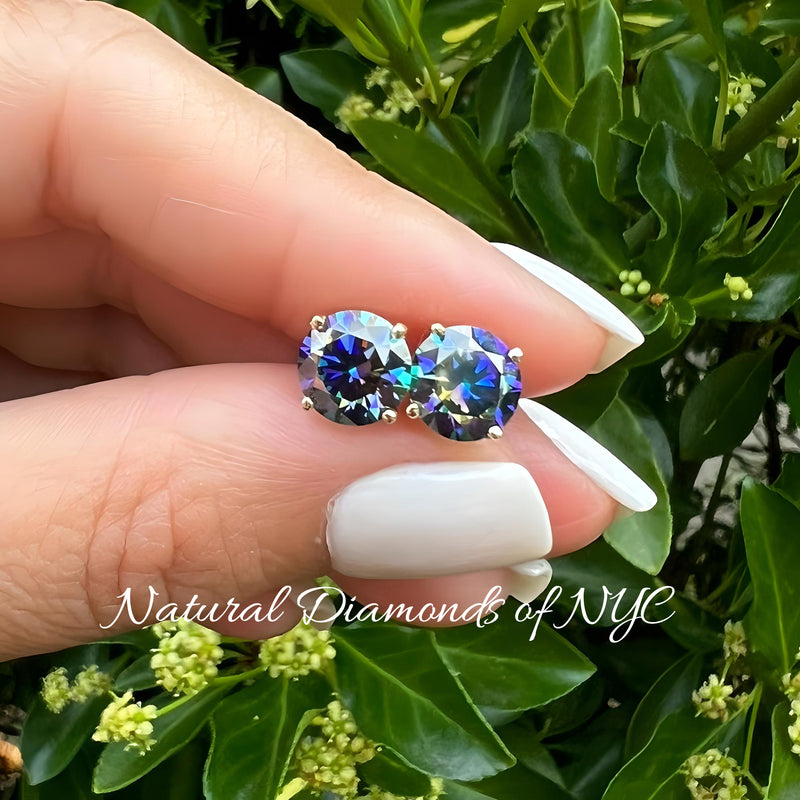 Rainbow Blue Moissanite Stud Earrings GRA Certified 14K Gold Solid • Round Cut • Green Moissanite Stud • Stud Earrings • Moissanite Earring (Copy)
