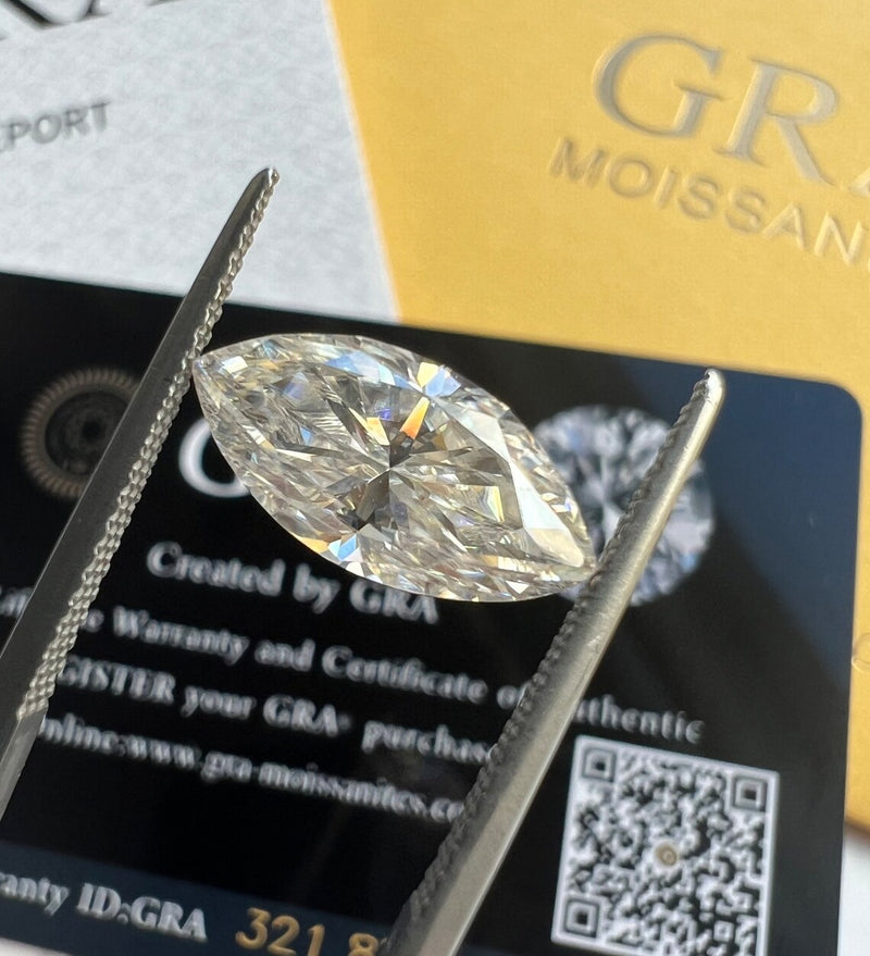 Marquise Cut GRA Certified Loose Moissanite Stones D VVS1 Sizes 5x10 mm 6x12 mm 7x14 mm USA Stock