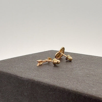 14K Solid Yellow And White Gold Heart And Arrow Stud Earrings Set With CZ -Screwbacks - Heart Love Studs- Delicate Heart And Arrow Studs