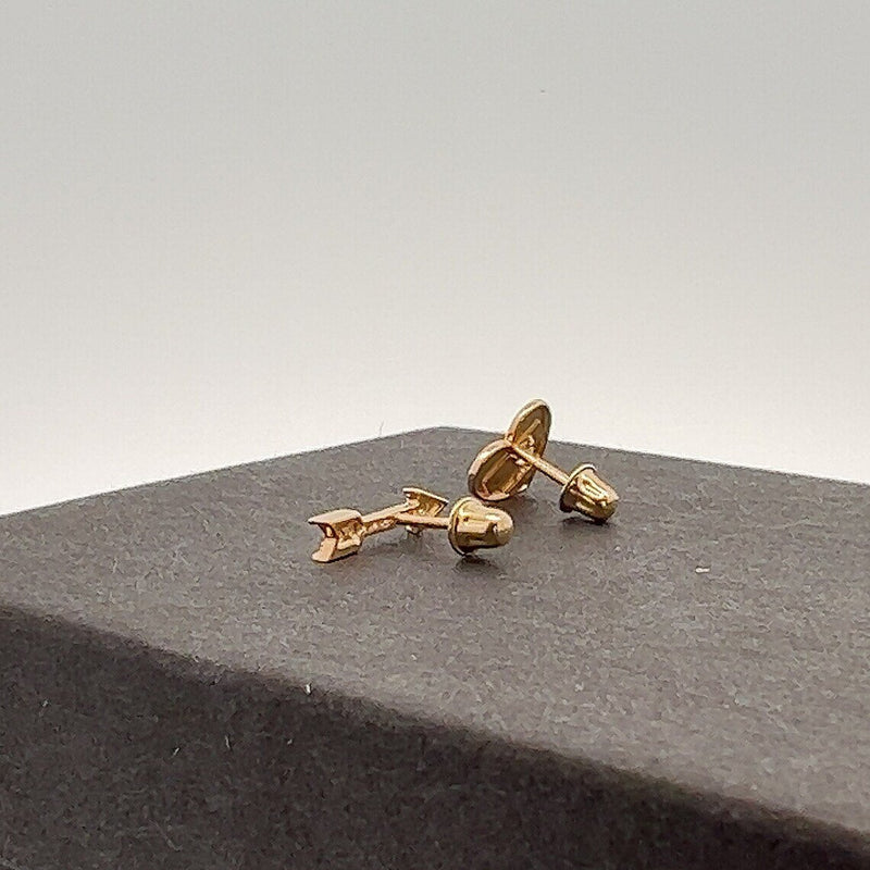 14K Solid Yellow And White Gold Heart And Arrow Stud Earrings Set With CZ -Screwbacks - Heart Love Studs- Delicate Heart And Arrow Studs
