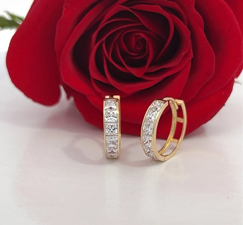 14k Cubic Zerconia Hoop Earring | 4.00MM Cubic Zirconia Hoop Earring | Huggies Earring | Real Gold Earring
