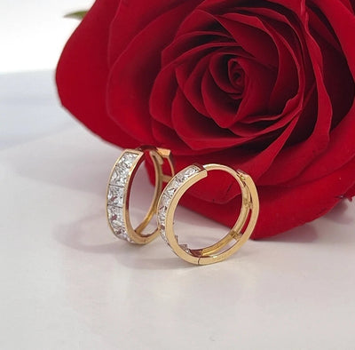 14k Cubic Zerconia Hoop Earring | 4.00MM Cubic Zirconia Hoop Earring | Huggies Earring | Real Gold Earring