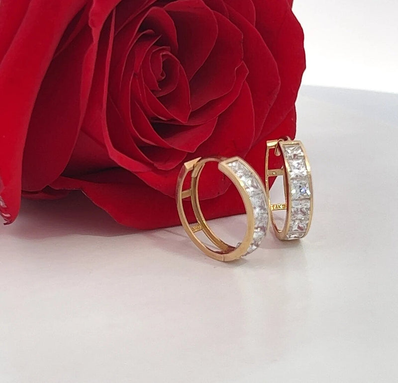 14k Cubic Zerconia Hoop Earring | 4.00MM Cubic Zirconia Hoop Earring | Huggies Earring | Real Gold Earring