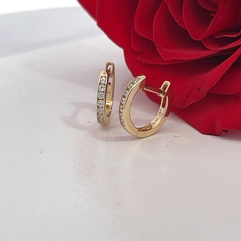14k Cubic Zerconia Hoop Earring | 2.00MM Cubic Zirconia Hoop Earring | Huggies Earring | Real Gold Earring