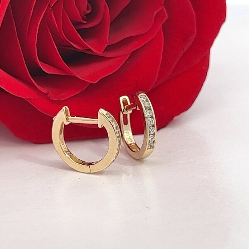 14k Cubic Zerconia Hoop Earring | 2.00MM Cubic Zirconia Hoop Earring | Huggies Earring | Real Gold Earring
