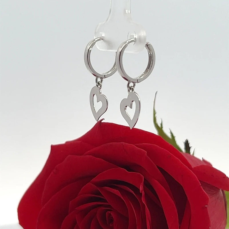 Tiny Stone Heart Earrings in 14k Solid Gold, Heart Earring, Small Stone Earrings, Drop Heart Earrings