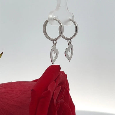 Tiny Stone Heart Earrings in 14k Solid Gold, Heart Earring, Small Stone Earrings, Drop Heart Earrings