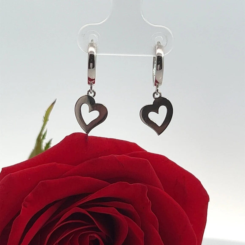 Tiny Stone Heart Earrings in 14k Solid Gold, Heart Earring, Small Stone Earrings, Drop Heart Earrings