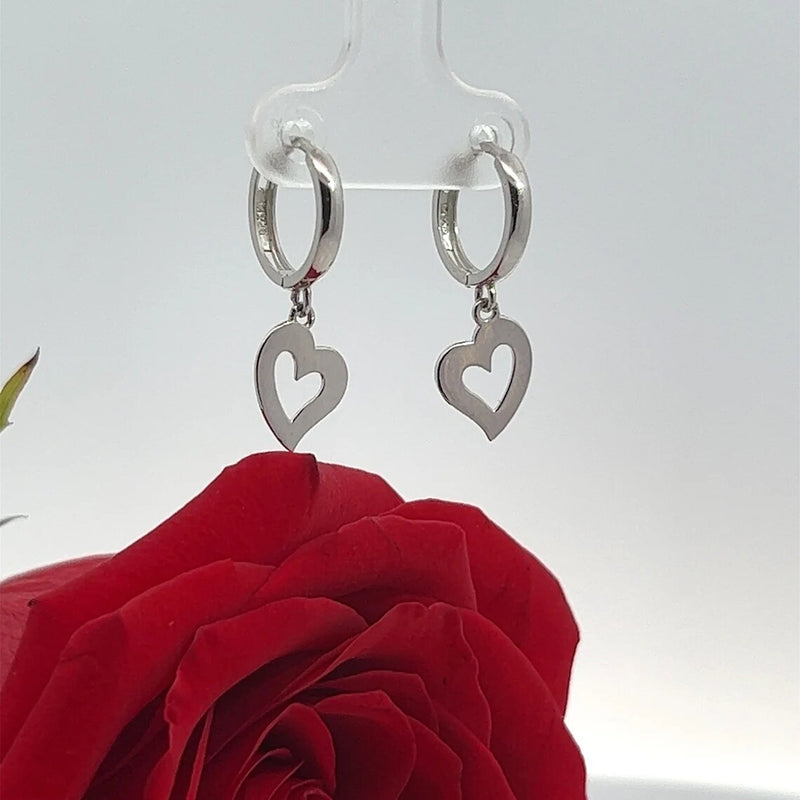 Tiny Stone Heart Earrings in 14k Solid Gold, Heart Earring, Small Stone Earrings, Drop Heart Earrings
