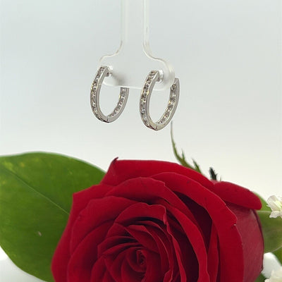 14 kt Inside Outside | Oval Shape | Cubic Zerconia Hoop Earring | 2.00MM Cubic Zirconia Hoop Earring | Huggies Earring | Real Gold Earring