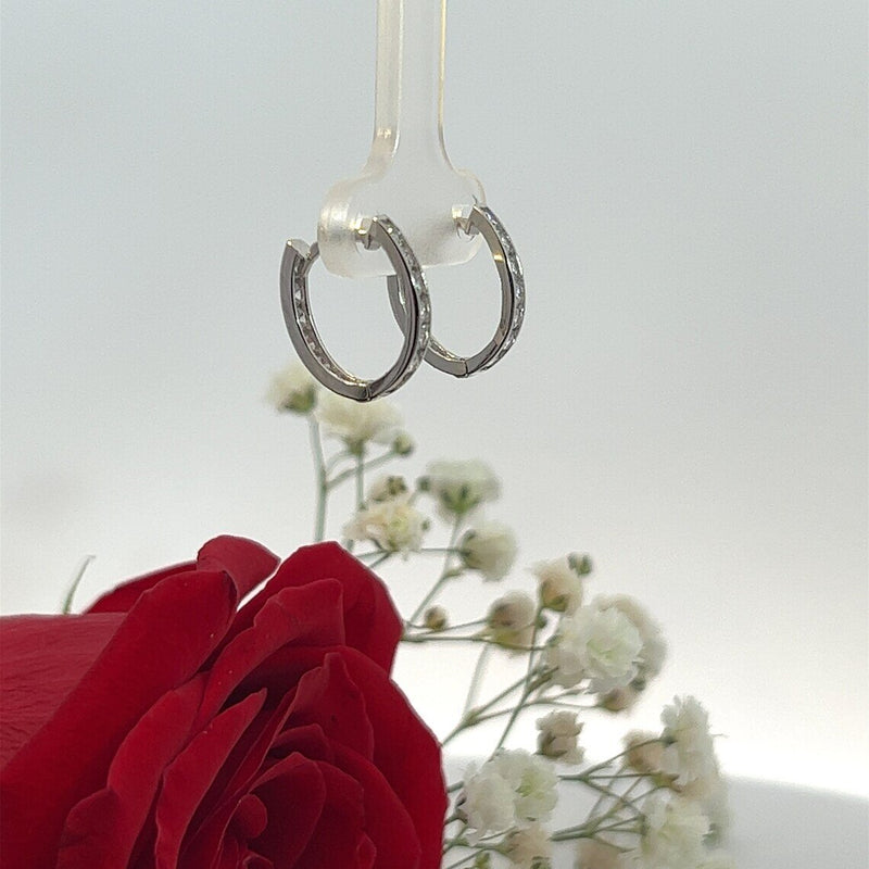 14 kt Inside Outside | Oval Shape | Cubic Zerconia Hoop Earring | 2.00MM Cubic Zirconia Hoop Earring | Huggies Earring | Real Gold Earring