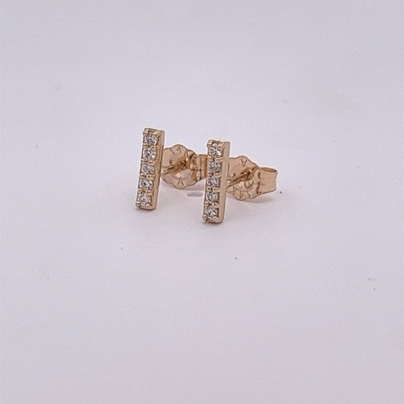 14k Solid Gold Tiny Diamond Bar Stud Earrings• Five Diamonds•Small Diamond Studs•Real Diamonds•Natural Diamonds