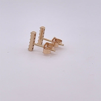 14k Solid Gold Tiny Diamond Bar Stud Earrings• Five Diamonds•Small Diamond Studs•Real Diamonds•Natural Diamonds