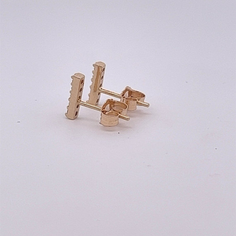 14k Solid Gold Tiny Diamond Bar Stud Earrings• Five Diamonds•Small Diamond Studs•Real Diamonds•Natural Diamonds