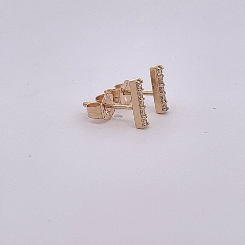 14k Solid Gold Tiny Diamond Bar Stud Earrings• Five Diamonds•Small Diamond Studs•Real Diamonds•Natural Diamonds
