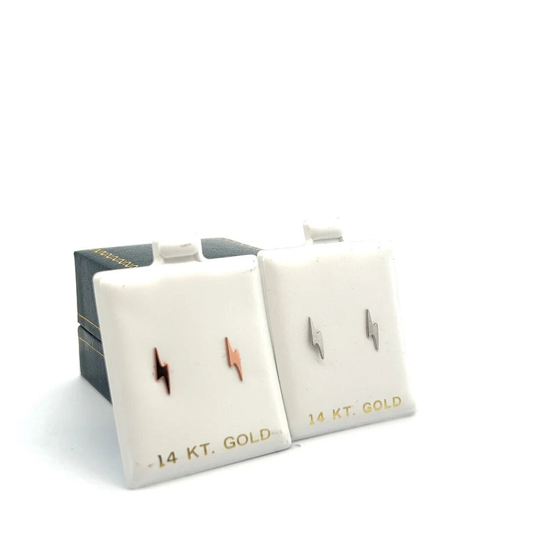 Lighting Bolt Stud Earrings-Gold-14K Solid White/Yellow/Rose Gold Lightning Bolt Push Back Stud