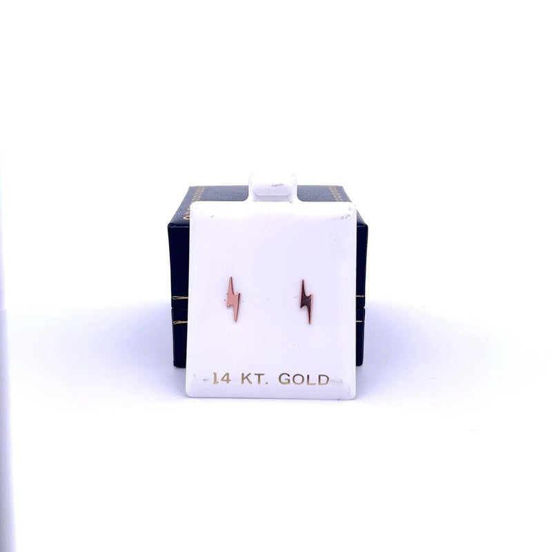 Lighting Bolt Stud Earrings-Gold-14K Solid White/Yellow/Rose Gold Lightning Bolt Push Back Stud