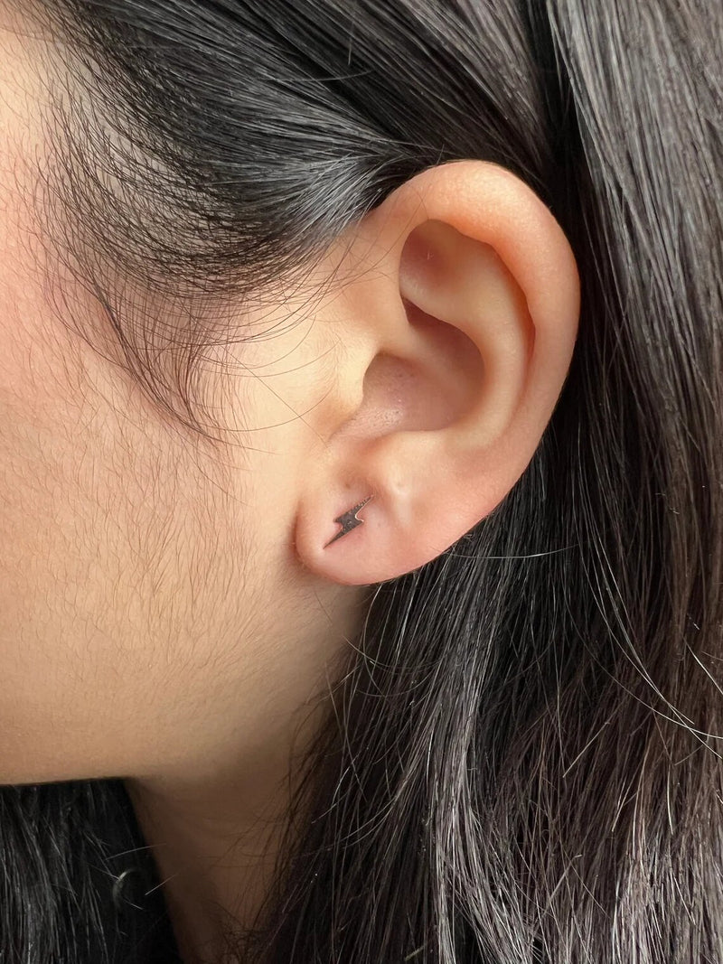 Lighting Bolt Stud Earrings-Gold-14K Solid White/Yellow/Rose Gold Lightning Bolt Push Back Stud