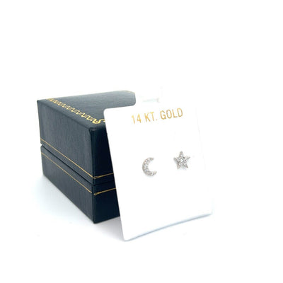 Mismatched Moon and Star Studs Earrings • 14k Solid Gold • Celestial Earrings • Mini Studs • Gift for Her