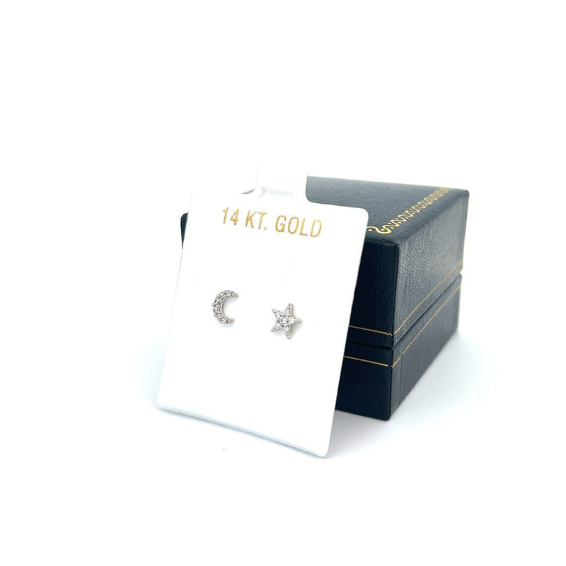 Mismatched Moon and Star Studs Earrings • 14k Solid Gold • Celestial Earrings • Mini Studs • Gift for Her