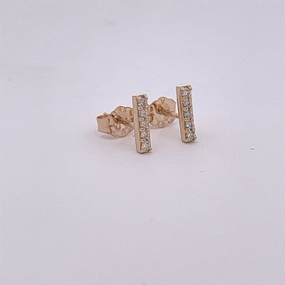 14k Solid Gold Tiny Diamond Bar Stud Earrings• Five Diamonds•Small Diamond Studs•Real Diamonds•Natural Diamonds