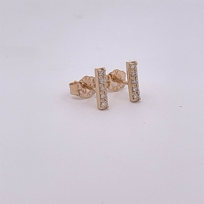 14k Solid Gold Tiny Diamond Bar Stud Earrings• Five Diamonds•Small Diamond Studs•Real Diamonds•Natural Diamonds