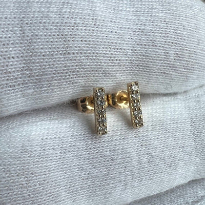 14k Solid Gold Tiny Diamond Bar Stud Earrings• Five Diamonds•Small Diamond Studs•Real Diamonds•Natural Diamonds