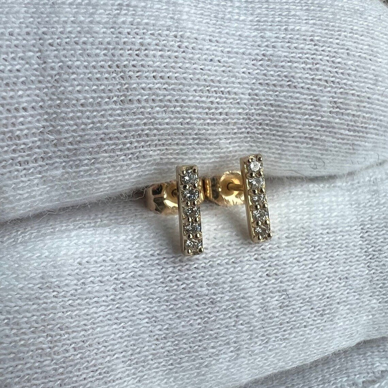 14k Solid Gold Tiny Diamond Bar Stud Earrings• Five Diamonds•Small Diamond Studs•Real Diamonds•Natural Diamonds