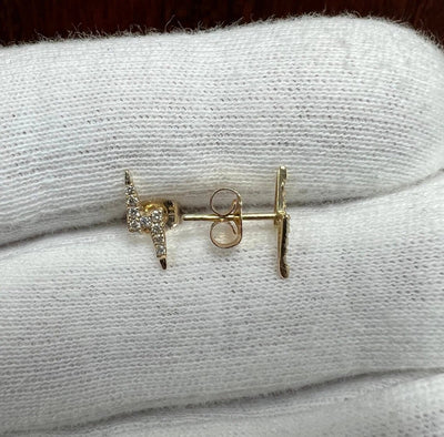 Diamond Lighting Bolt Stud Earrings-Gold-14K Solid White/Yellow/Rose Gold Lightning Bolt Push Back Stud