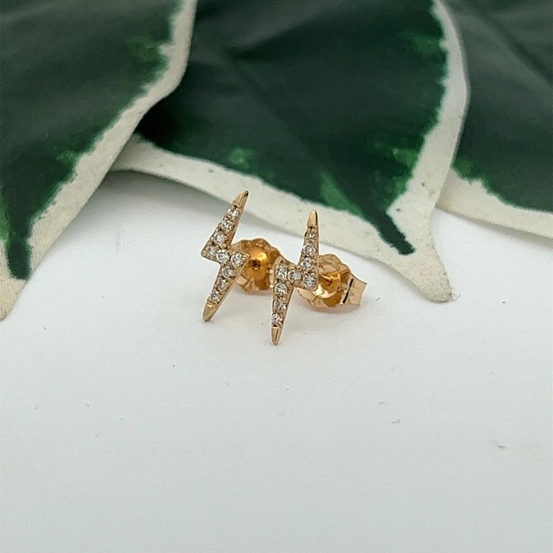 Diamond Lighting Bolt Stud Earrings-Gold-14K Solid White/Yellow/Rose Gold Lightning Bolt Push Back Stud