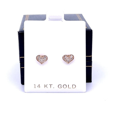 14K Cubic Zirconia Heart Earrings, Solid Gold Small Stud Earrings, Best Gift