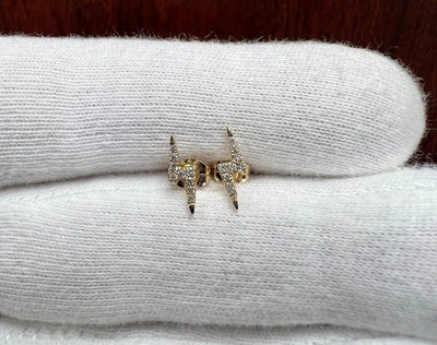 Diamond Lighting Bolt Stud Earrings-Gold-14K Solid White/Yellow/Rose Gold Lightning Bolt Push Back Stud