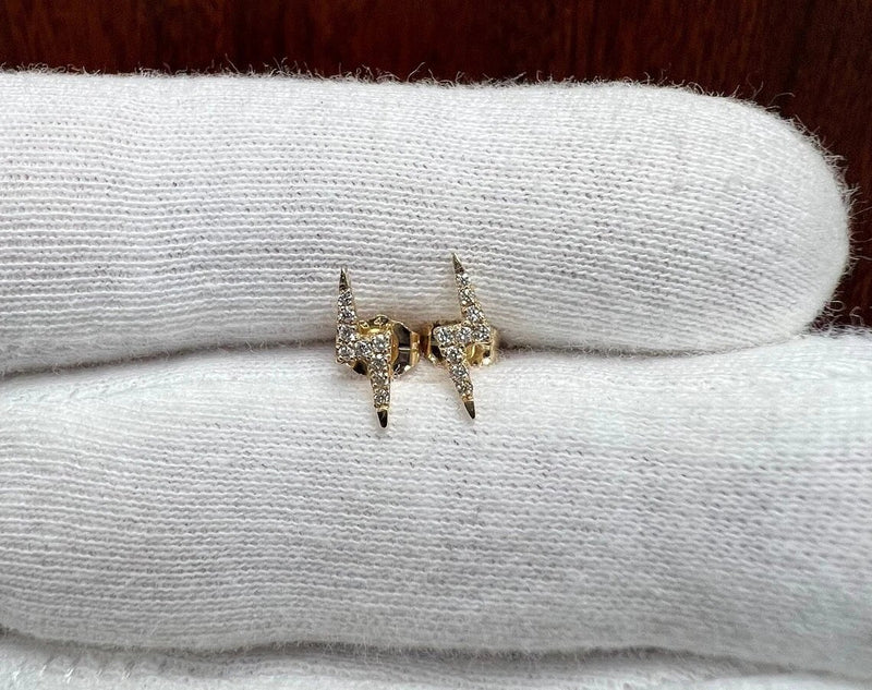 Diamond Lighting Bolt Stud Earrings-Gold-14K Solid White/Yellow/Rose Gold Lightning Bolt Push Back Stud