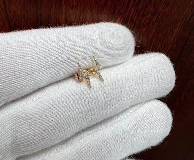 Diamond Lighting Bolt Stud Earrings-Gold-14K Solid White/Yellow/Rose Gold Lightning Bolt Push Back Stud