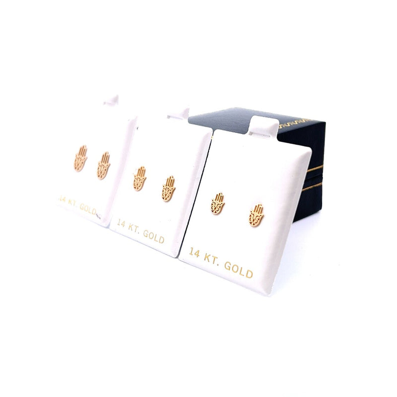 Tiny Hamsa Hand of Fatıma Shaped Stud Earrings, 14K Solid Gold Earrings,