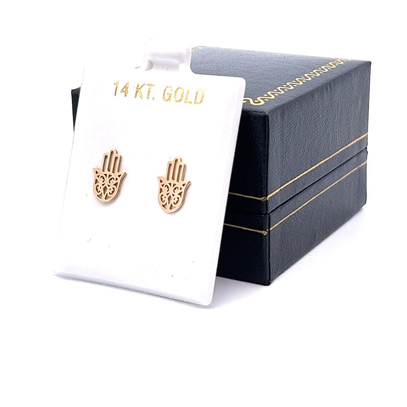Tiny Hamsa Hand of Fatıma Shaped Stud Earrings, 14K Solid Gold Earrings,