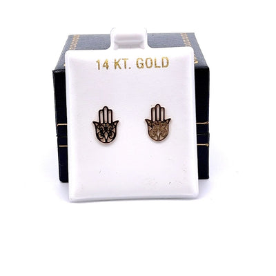 Tiny Hamsa Hand of Fatıma Shaped Stud Earrings, 14K Solid Gold Earrings,