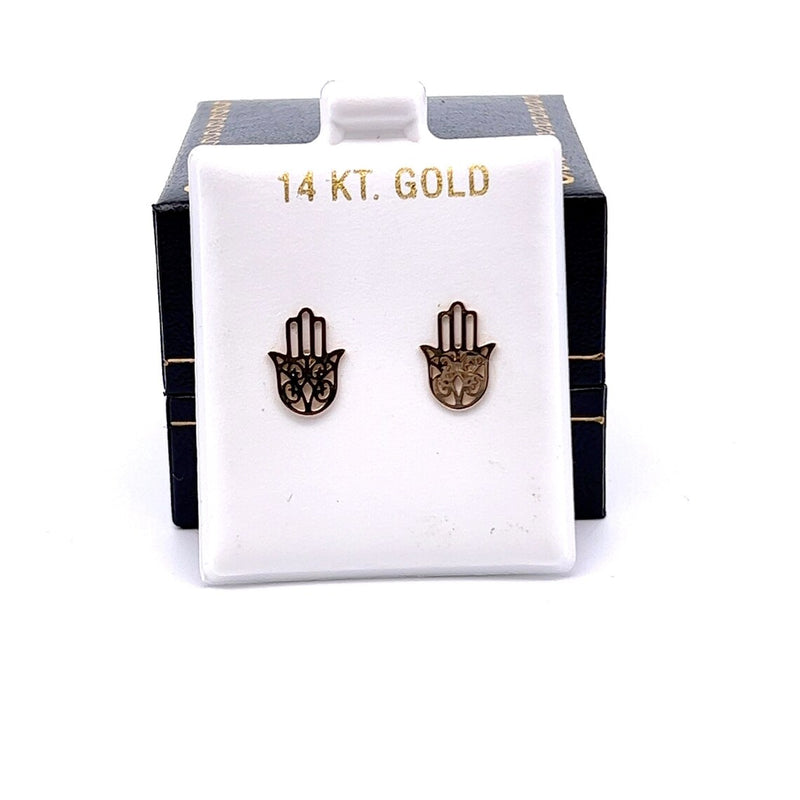 Tiny Hamsa Hand of Fatıma Shaped Stud Earrings, 14K Solid Gold Earrings,