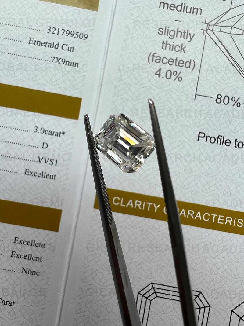 Emerald Cut GRA Certified Loose Moissanite Stones D VVS1 Sizes 4x6 mm 5x7 mm 6x8 mm 7x9 mm USA Stock