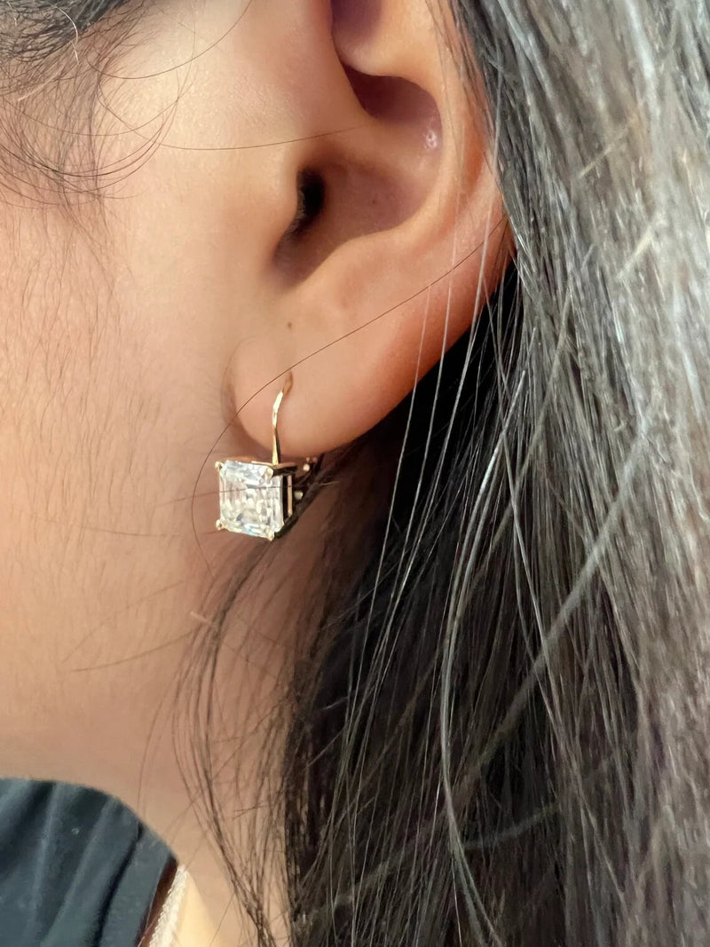 1.20 ct to 5.00 ct Asscher Cut Moissanite Stud Earrings in Drop Leverback Earrings in 14K White Gold