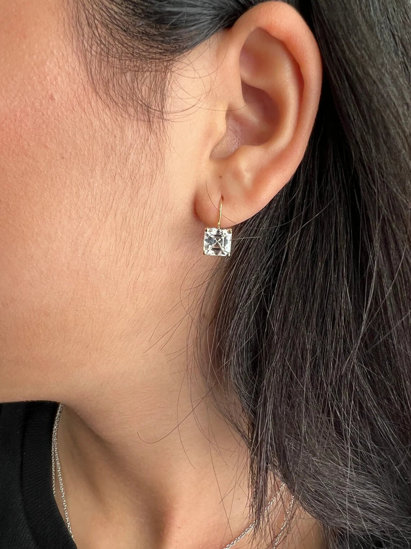 1.20 ct to 5.00 ct Asscher Cut Moissanite Stud Earrings in Drop Leverback Earrings in 14K White Gold