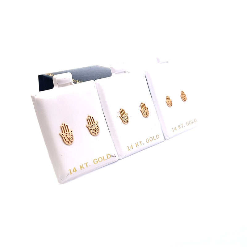 Tiny Hamsa Hand of Fatıma Shaped Stud Earrings, 14K Solid Gold Earrings,
