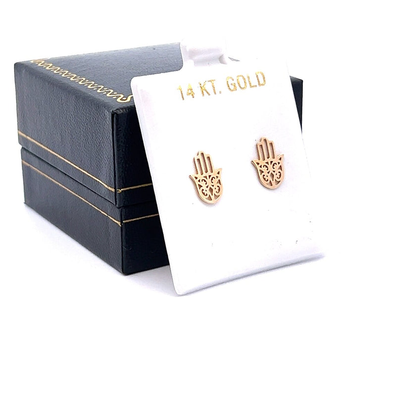 Tiny Hamsa Hand of Fatıma Shaped Stud Earrings, 14K Solid Gold Earrings,
