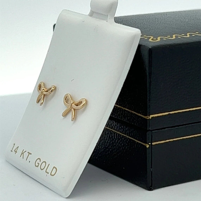 Classic Ribbon Stud Earring in 14k Solid Gold, Present Bow, Bow Tie, Knot Earrings, Screw back Earring