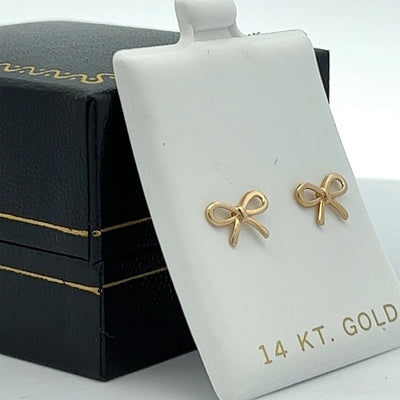 Classic Ribbon Stud Earring in 14k Solid Gold, Present Bow, Bow Tie, Knot Earrings, Screw back Earring
