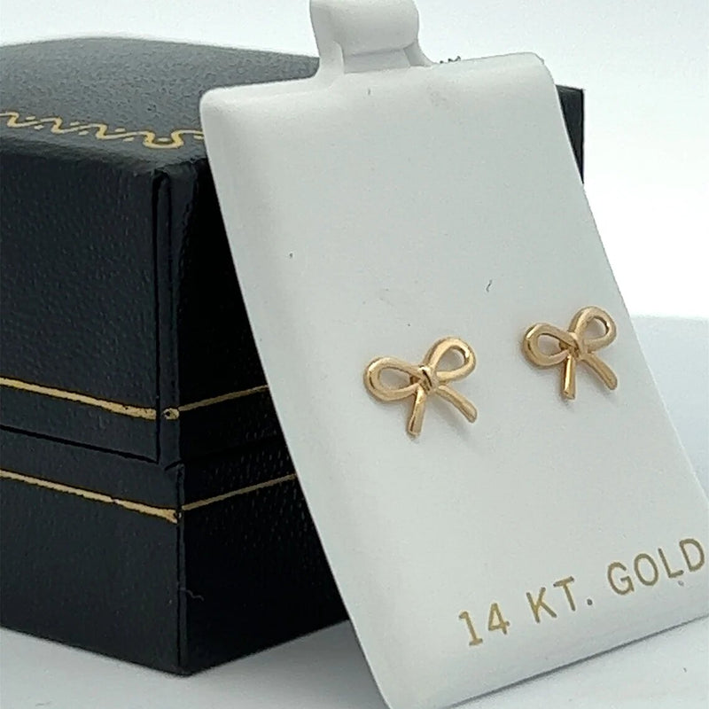 Classic Ribbon Stud Earring in 14k Solid Gold, Present Bow, Bow Tie, Knot Earrings, Screw back Earring