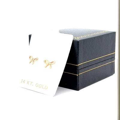 Classic Ribbon Stud Earring in 14k Solid Gold, Present Bow, Bow Tie, Knot Earrings, Screw back Earring