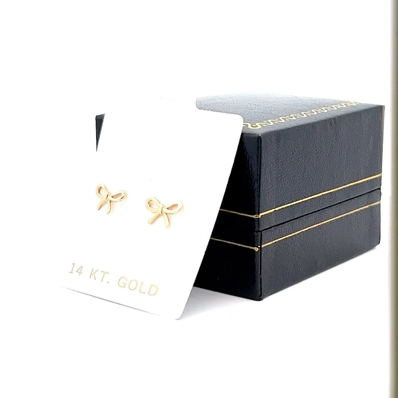 Classic Ribbon Stud Earring in 14k Solid Gold, Present Bow, Bow Tie, Knot Earrings, Screw back Earring