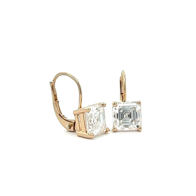 1.20 ct to 5.00 ct Asscher Cut Moissanite Stud Earrings in Drop Leverback Earrings in 14K White Gold
